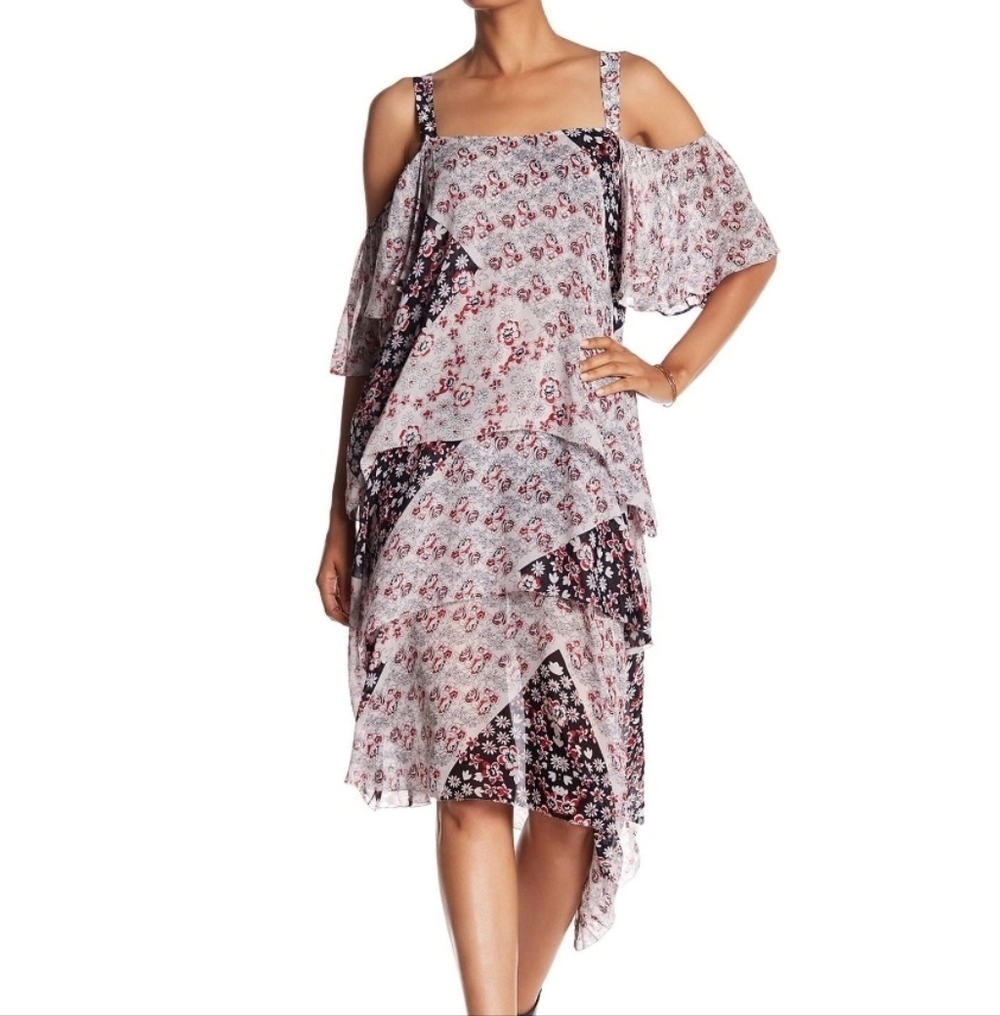 Rebecca Minkoff Red White Black Fleur Midi Dress Floral